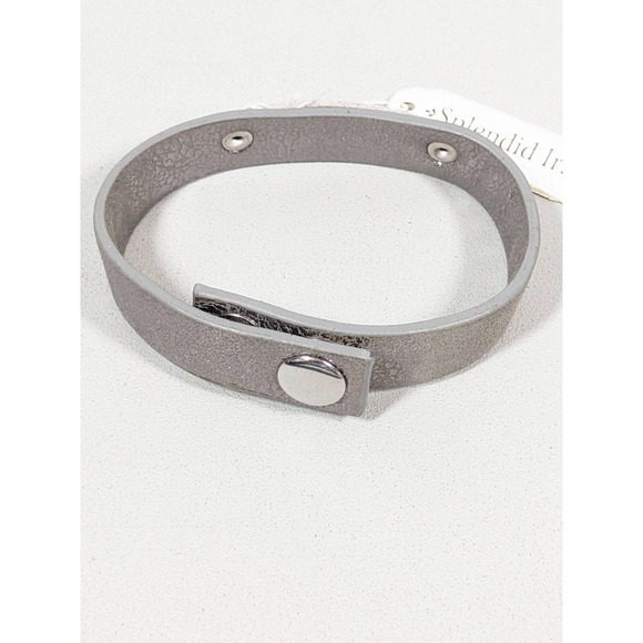 Splendid Iris Gray Faux Leather Love Silver Tone Bar ID Snap Cuff Bracelet 7.5" - Picture 3 of 8